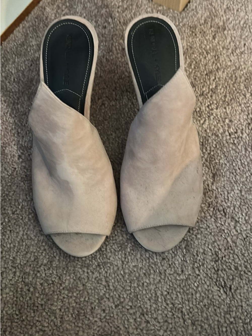 Kendall & Kylie Open-Toe Slip-On Mules in Light Taupe